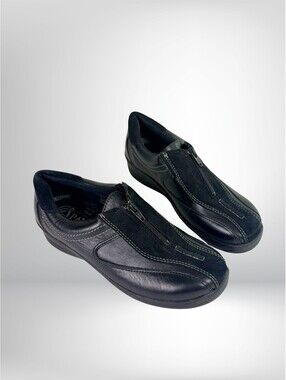PAVO Black Leather Suede Zip Sneakers Shoes 7.5W Retro Y2K